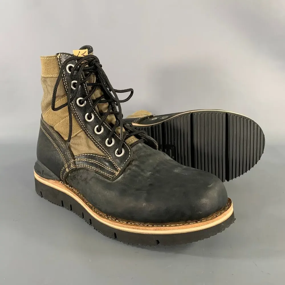 VISVIM Size 9.5 Black Olive Distressed Leather Canvas Lace Up Boots